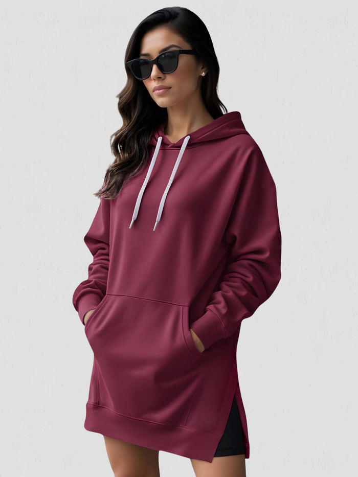 Black Floral ShapesWomen Long Sleeve Casual Hoodie Sweatshirt Dress