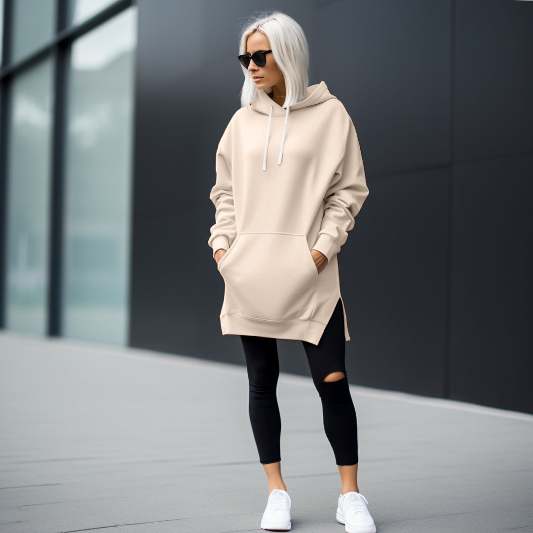 PULLIMORE Womens Winter Hoodie Dresses Slim Long Sleeve Pullover Sweatshirt  Dress with Pocket (L, Light Grey) 