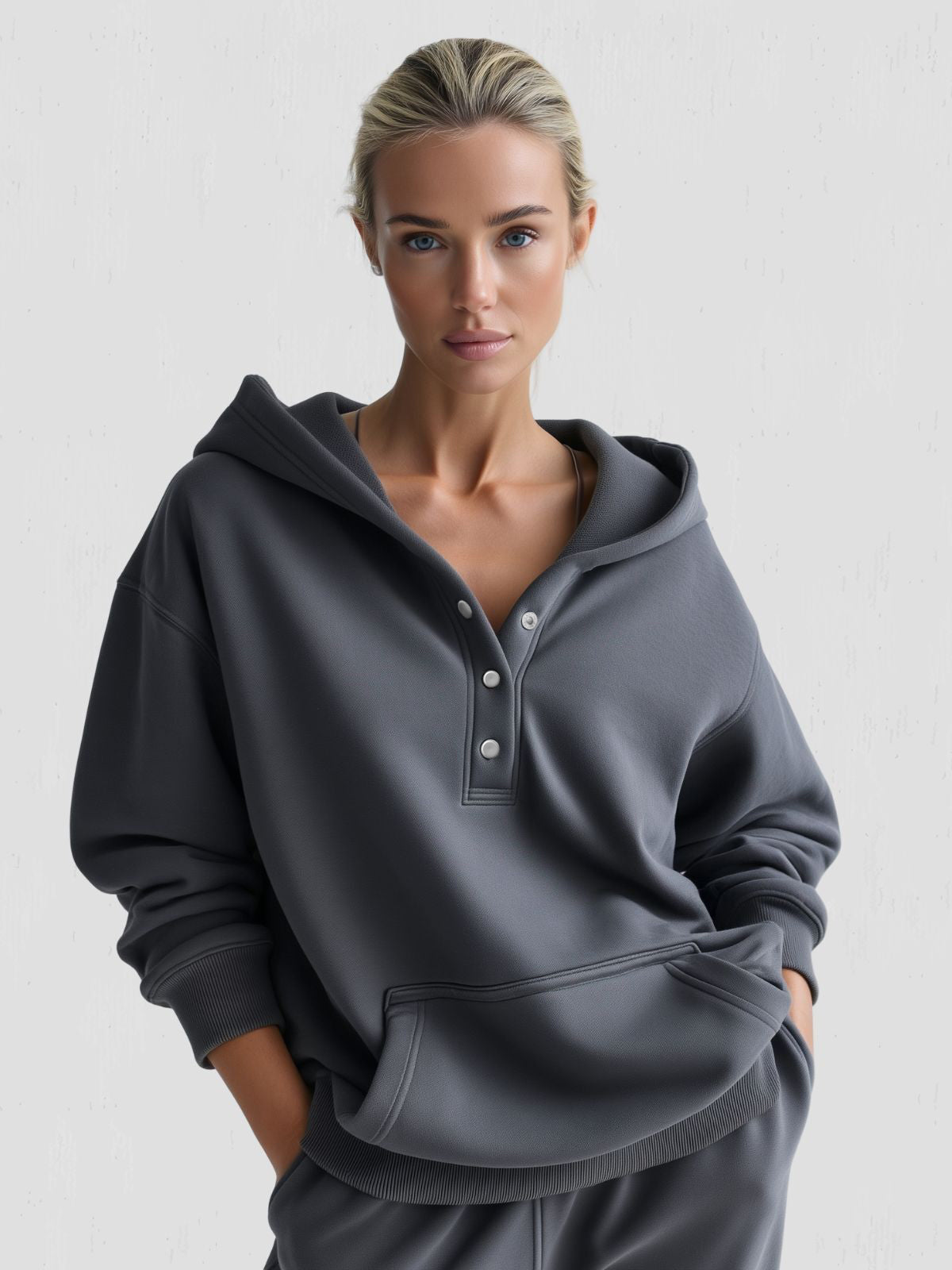 Women's Long Sleeve V Neck Hooded Solid Pullover Pocket Sweatshirt...